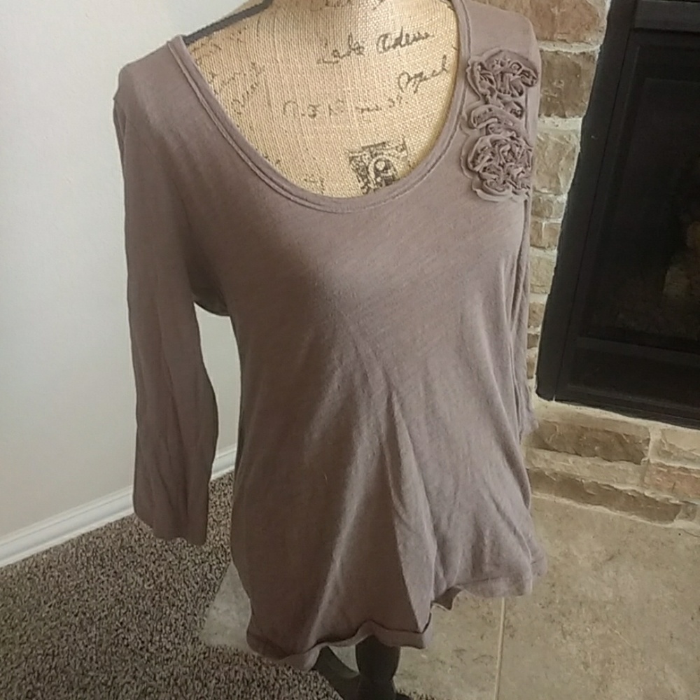 Old Navy Mocha Floral Top  3/4 Sleeve Sz. medium - Picture 3 of 6